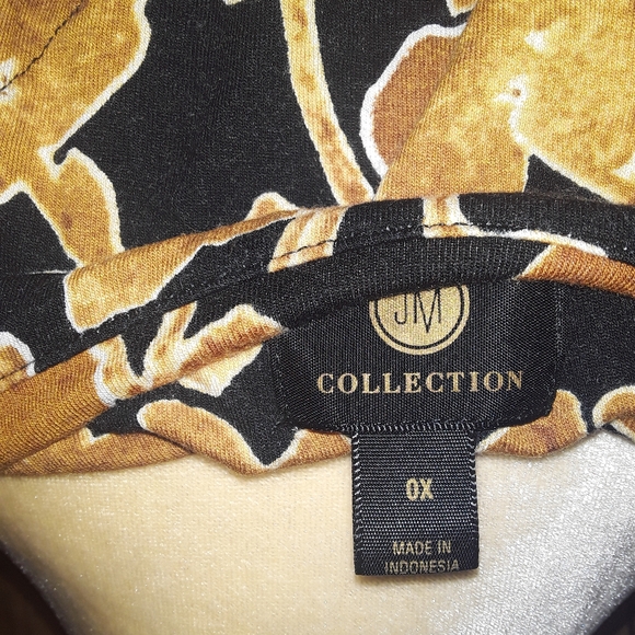 Womans Size OX Long Black w/Gold Floral Print  Blouse Longsleeved Plus Size Top - Picture 2 of 4